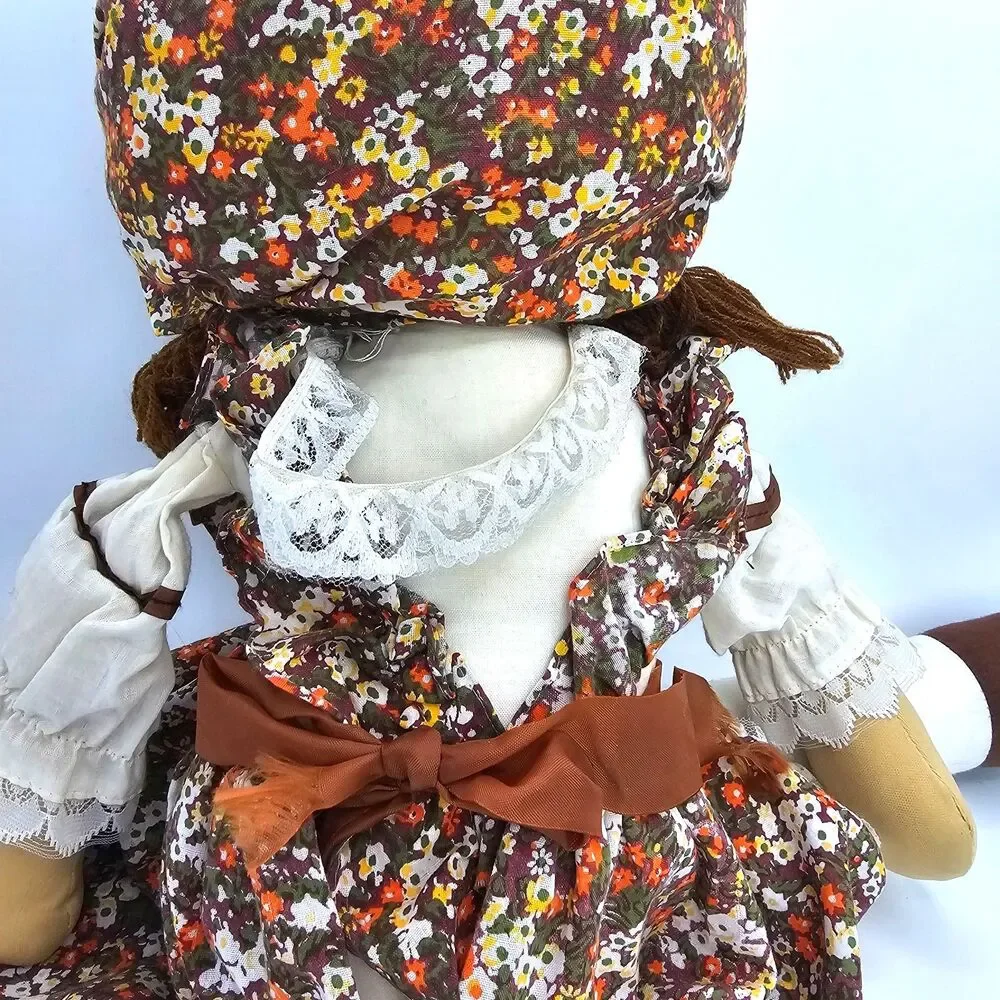 Vintage Kamar Rag Doll Floral Prairie Dress Bonnet Cloth Doll Taiwan 21”